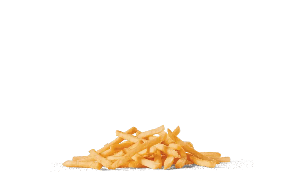 A generous serving of classic French fries, freshly fried to a crispy golden-brown and lightly salted, scattered on transparent background.