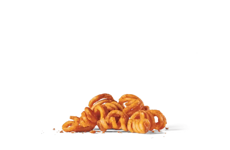 A pile of crispy curly fries with a golden-brown color, seasoned with a light sprinkling of spices, served on transparent background.