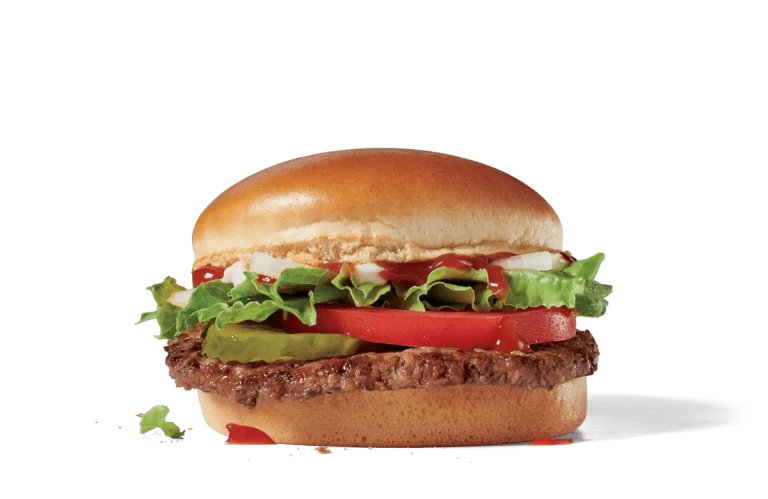 A classic hamburger featuring a juicy beef patty topped with fresh lettuce, ripe tomato slices, and creamy mayonnaise on a soft, toasted bun, set against a transparent background.